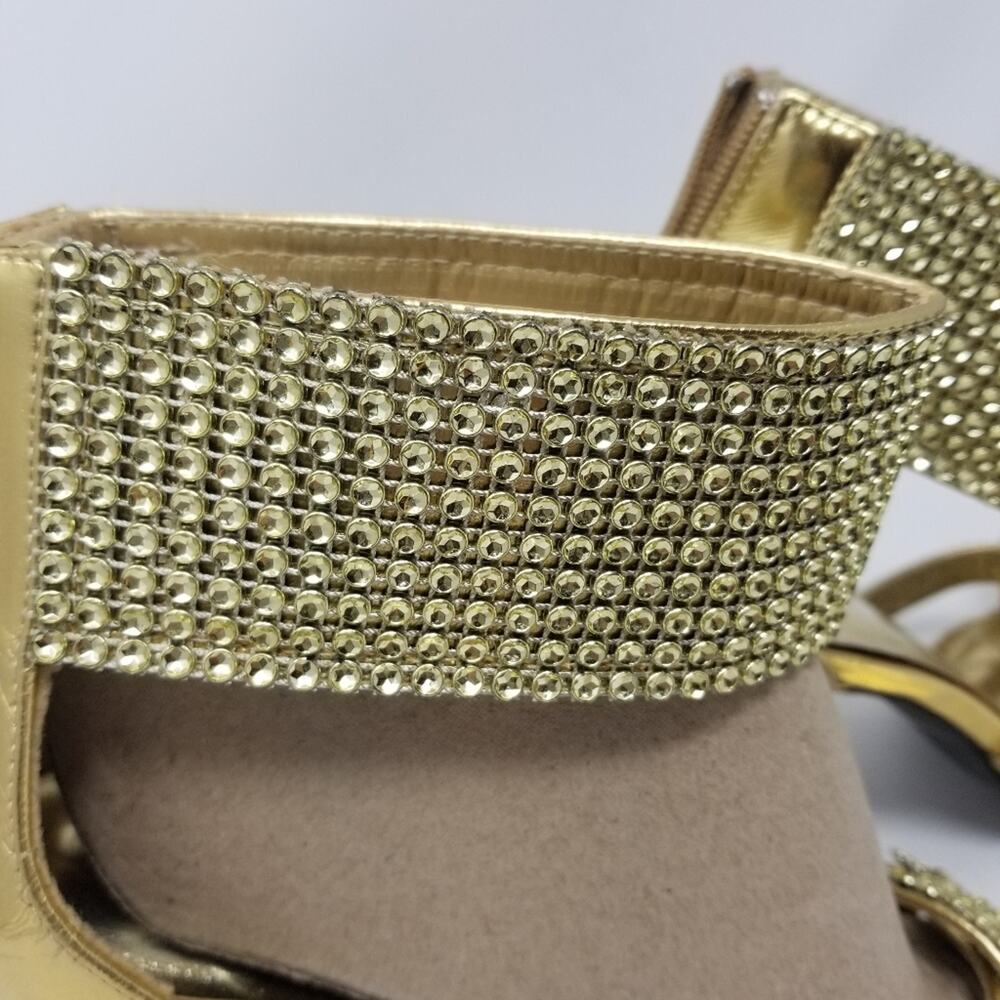 Red Circle Gold Crystals Ankle Stilettos Heels Zipper Back Blekis Women's Size 9 - Picture 7 of 16